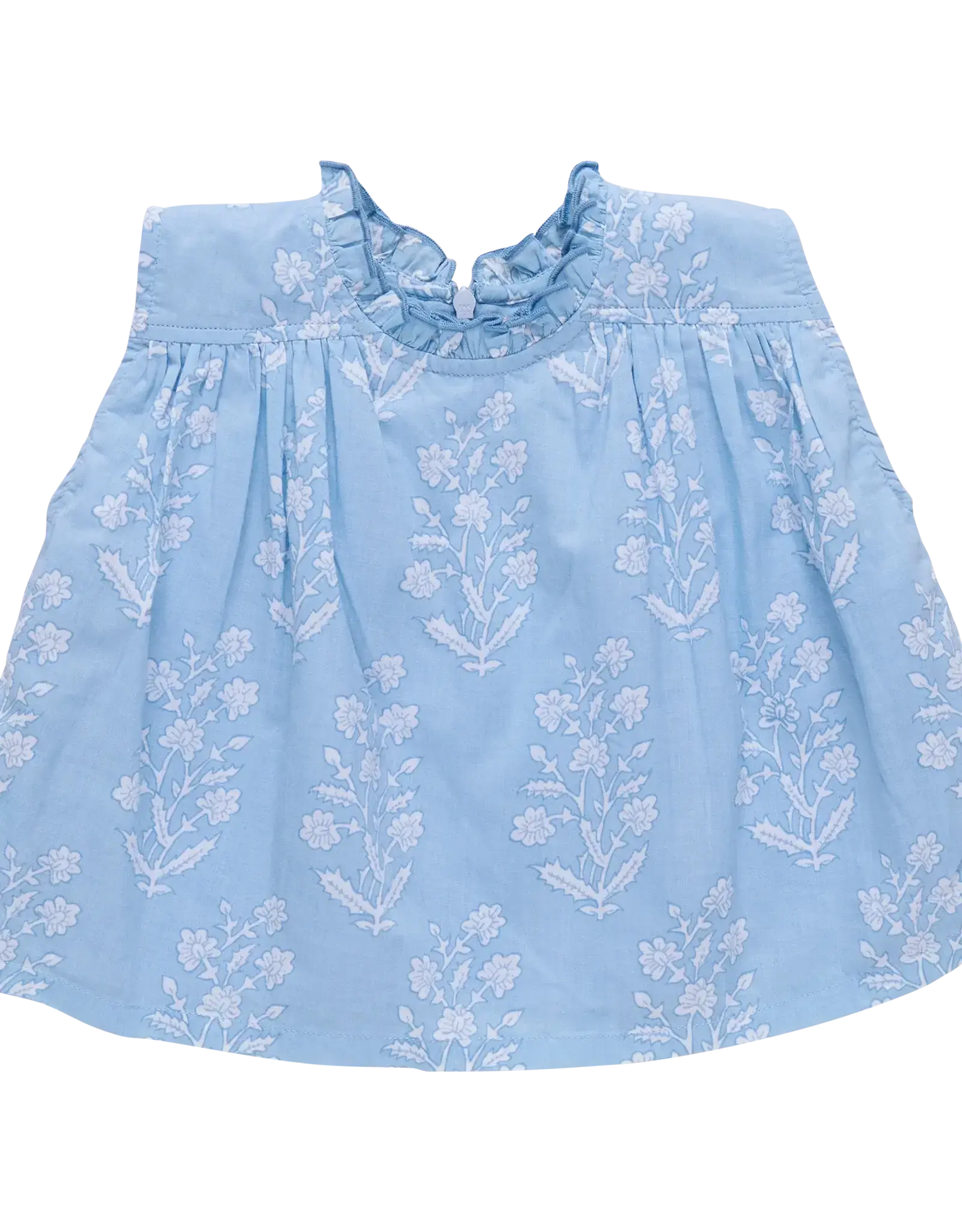 Pink Chicken Misha Top, Blue Dewdrop Block Print