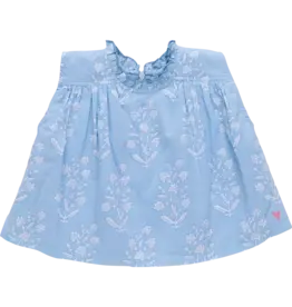 Pink Chicken Misha Top, Blue Dewdrop Block Print
