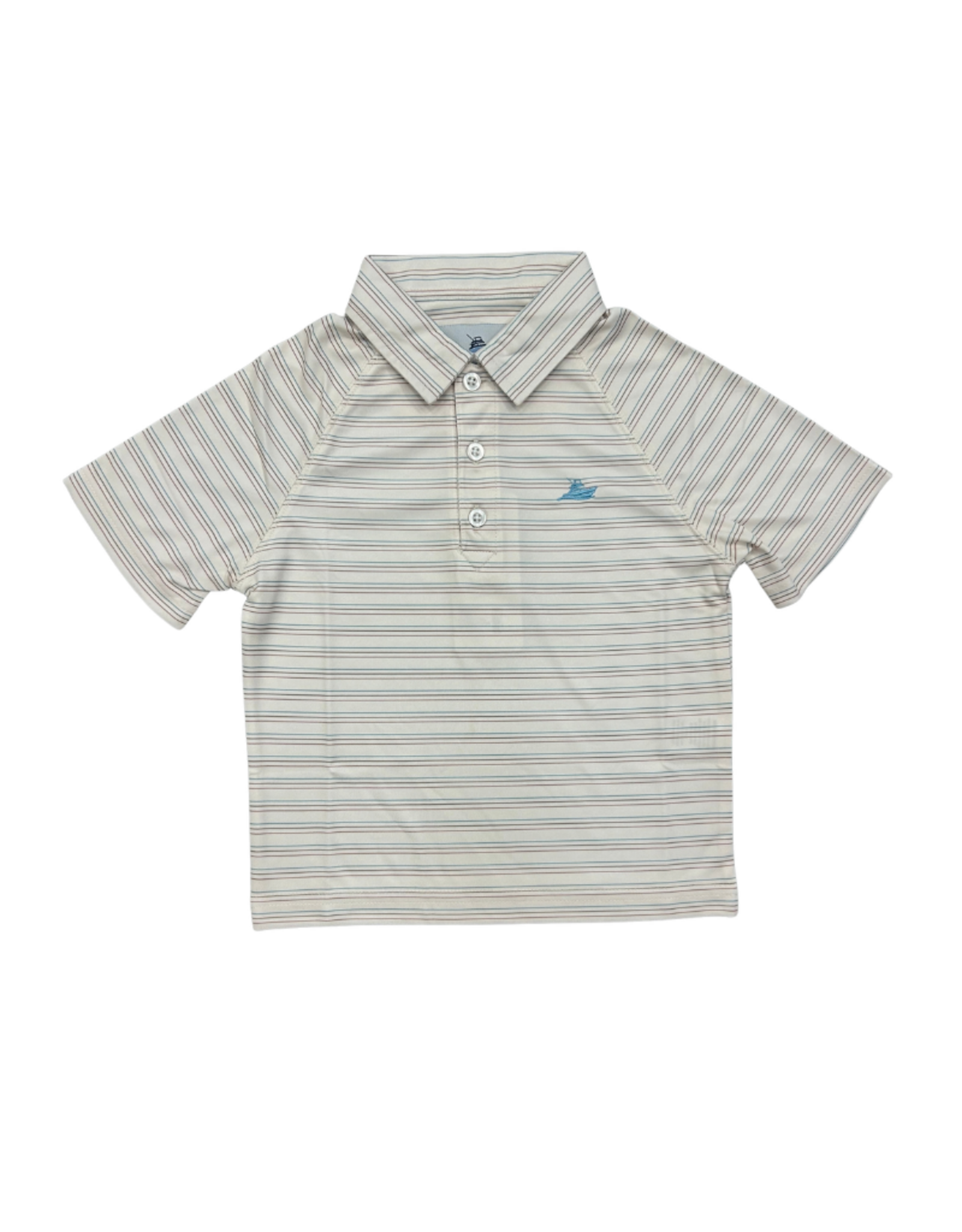 SouthBound LS Dryfit Polo, Sand/Blue Stripe