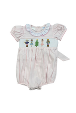 Lulu Bebe LLC Pink Nutcracker Smocked Bubble w/ Ruffle Collar