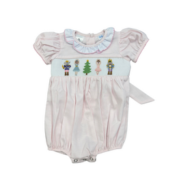 Lulu Bebe LLC Pink Nutcracker Smocked Bubble w/ Ruffle Collar