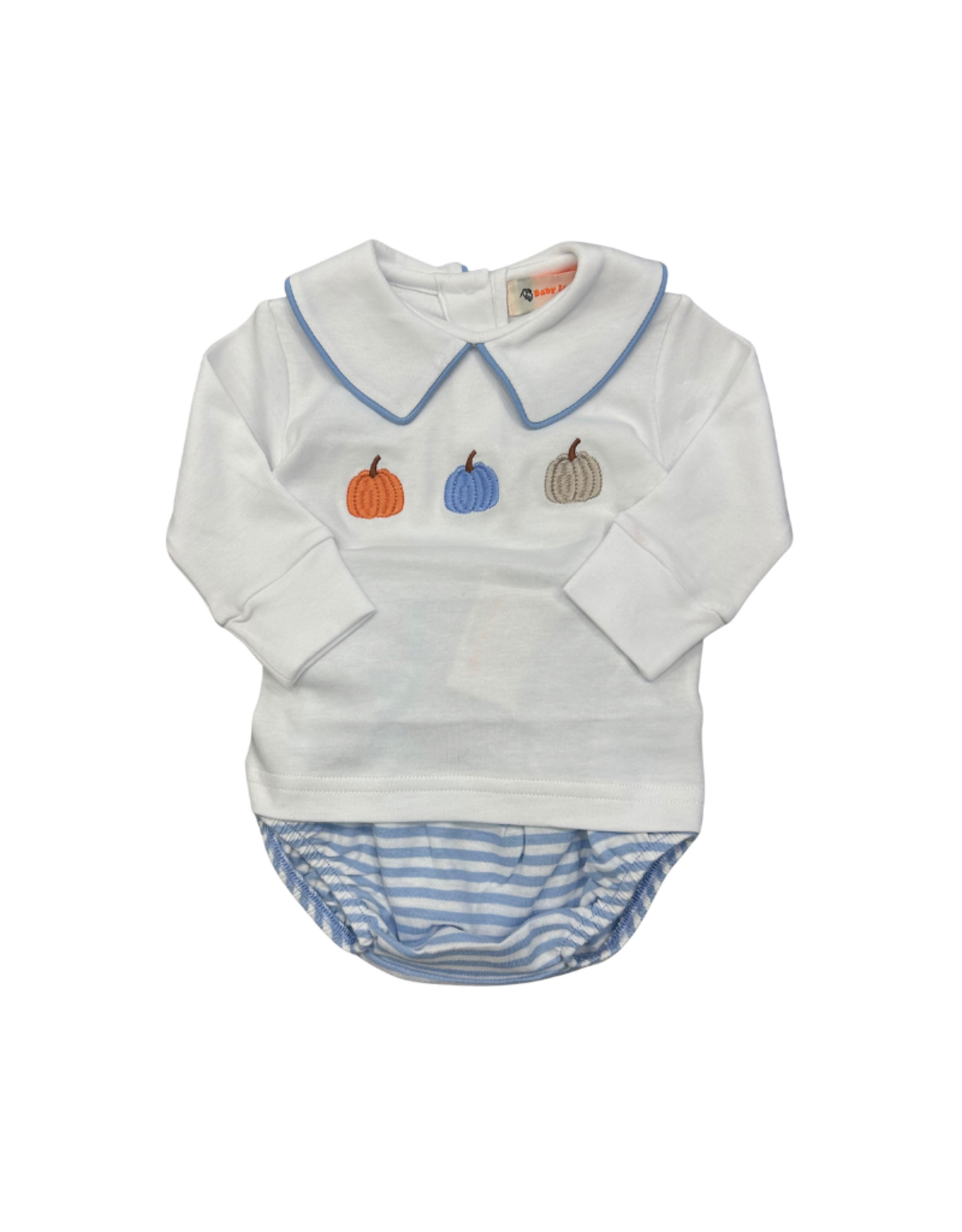 Luigi Pumpkin Knit Diaper Set, Sky Blue Stripe
