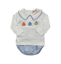 Luigi Pumpkin Knit Diaper Set, Sky Blue Stripe