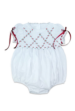 Percy & Tyne Heirloom Smocked Bubble, White w/ Red & Green