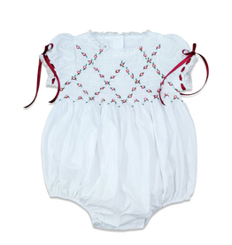 Percy & Tyne Heirloom Smocked Bubble, White w/ Red & Green