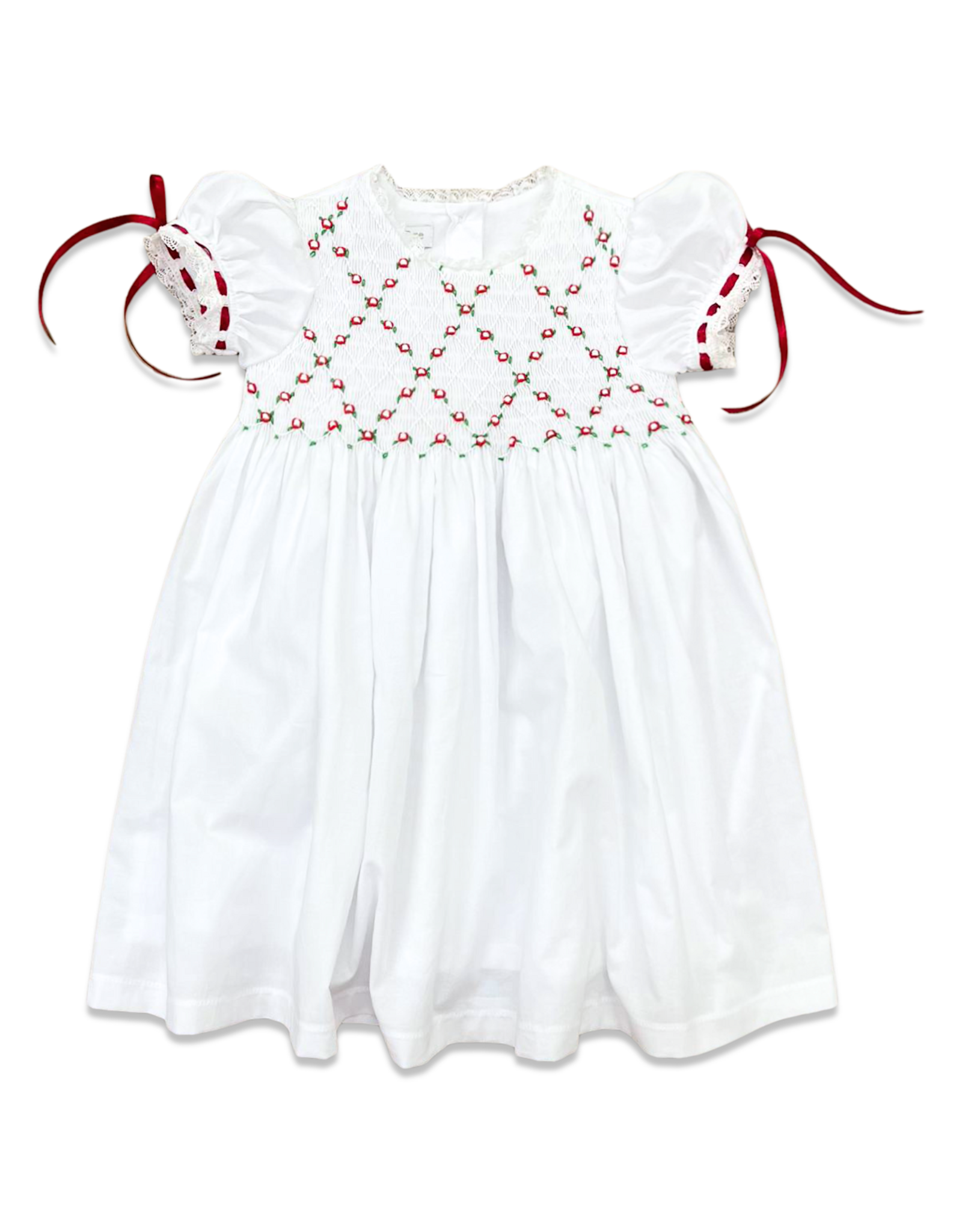Percy & Tyne Heirloom Smocked Dress, White w/ Red & Green