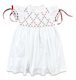 Percy & Tyne Heirloom Smocked Dress, White w/ Red & Green