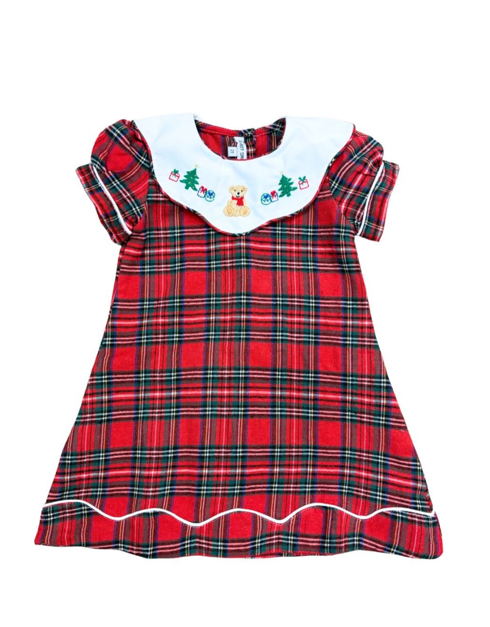 Sweet Dreams Teddy Bear Emb Tartan Plaid Dress