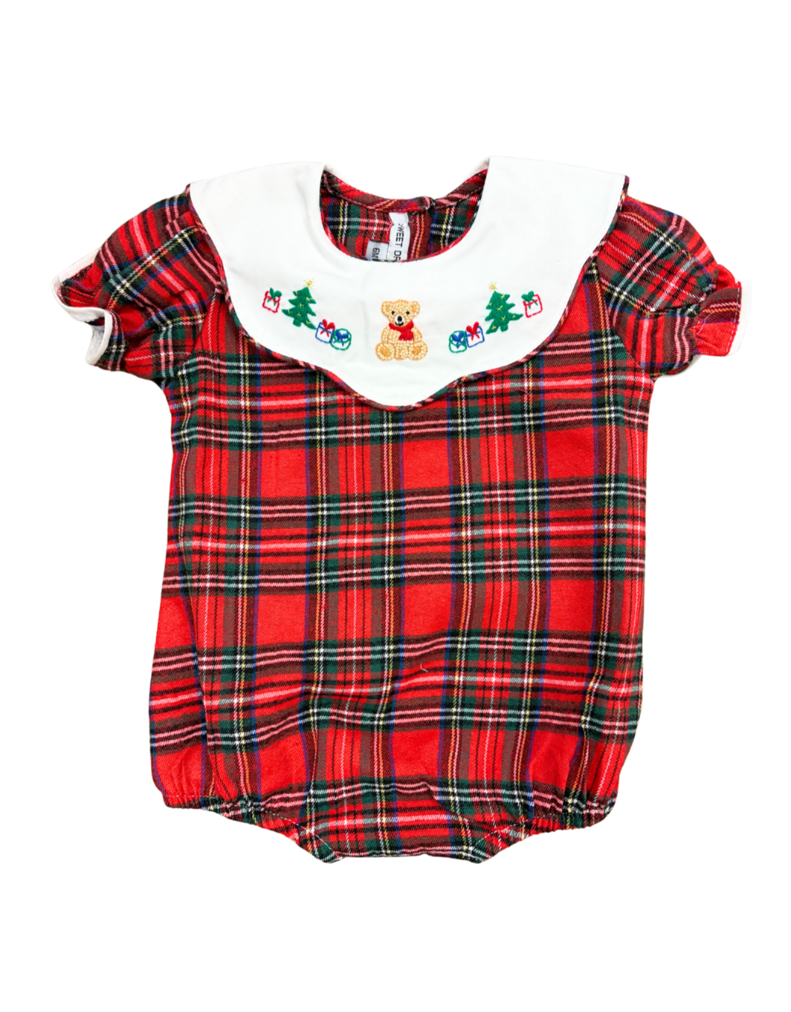 Sweet Dreams Teddy Bear Emb Tartan Plaid Bubble, Girl