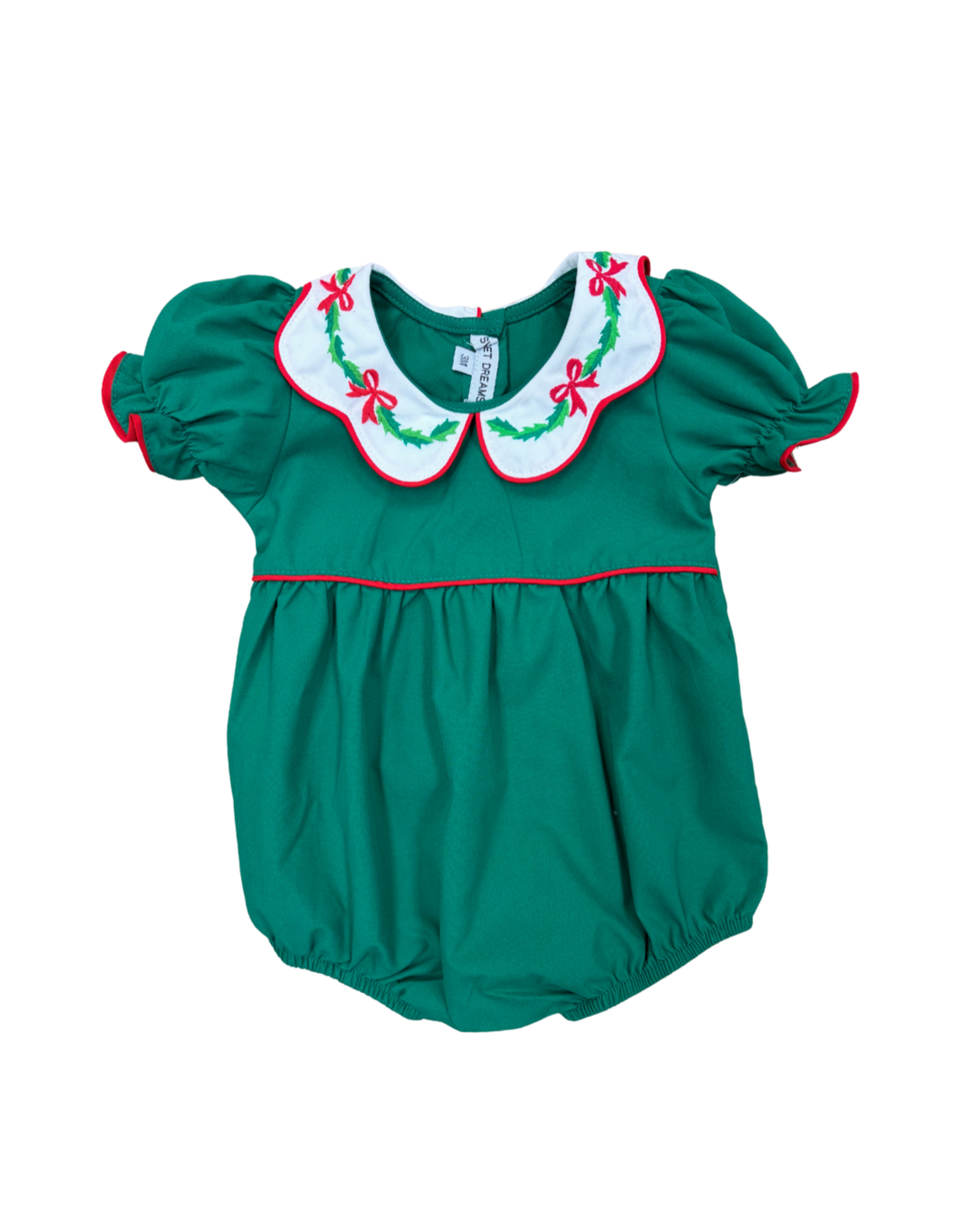 Sweet Dreams Bow & Holly Emb Scallop Collar Hunter Green Bubble