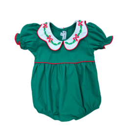 Sweet Dreams Bow & Holly Emb Scallop Collar Hunter Green Bubble