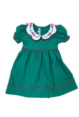 Sweet Dreams Bow & Holly Emb Scallop Collar Hunter Green Dress