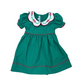 Sweet Dreams Bow & Holly Emb Scallop Collar Hunter Green Dress