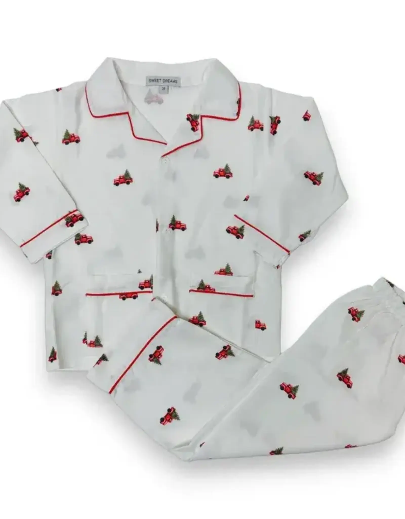 Sweet Dreams Christmas Tree Truck White PJ Set