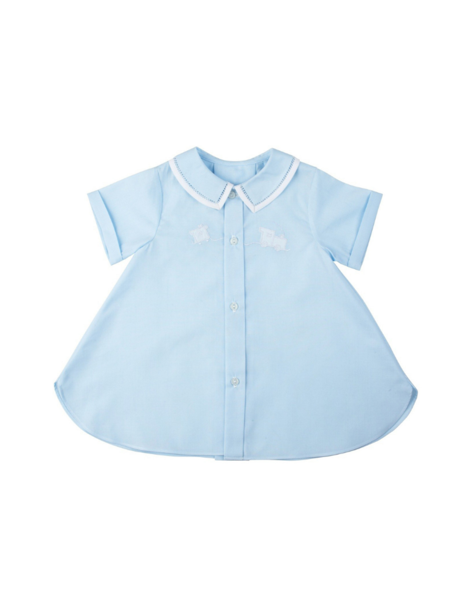Feltman Brothers Blue Open Front Daygown with Train NB