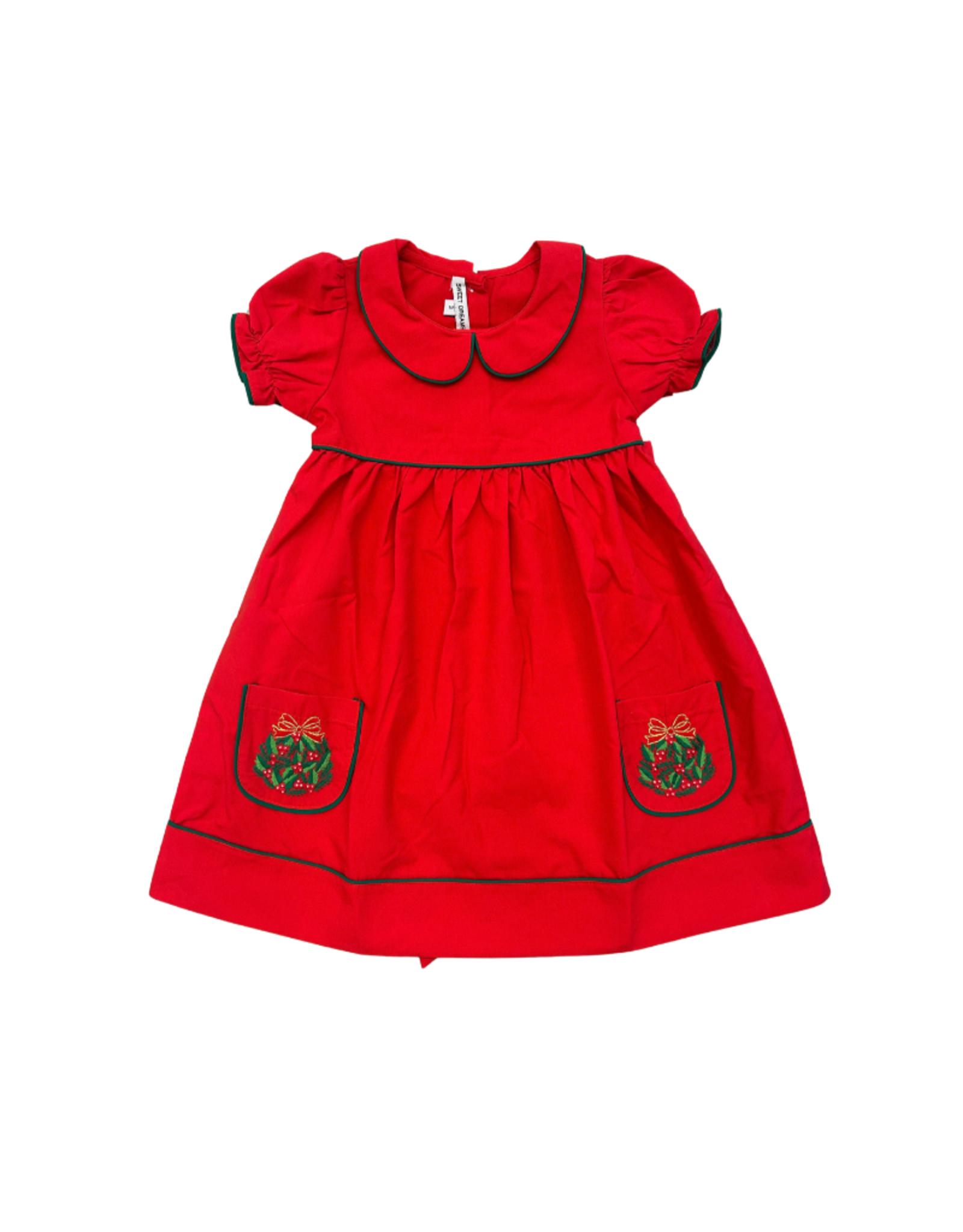 Sweet Dreams Holly Bow Ornament Emb Red Dress