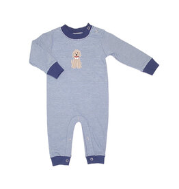 Ishtex Navy Stripe Dog Applique Romper