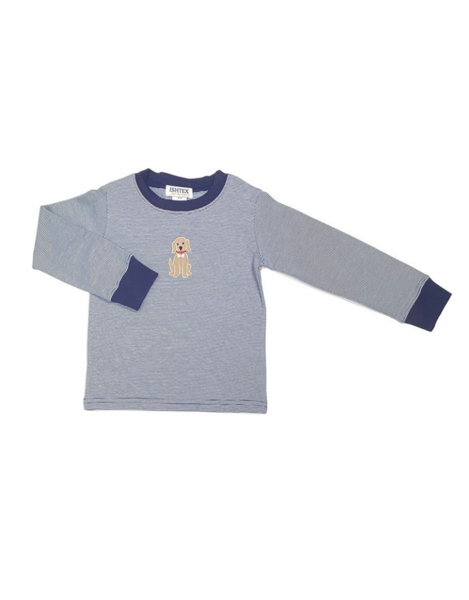Ishtex Navy Stripe Dog Applique Tshirt