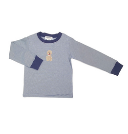 Ishtex Navy Stripe Dog Applique Tshirt
