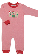 Ishtex Red Stripe Christmas Dog Trio Applique Romper