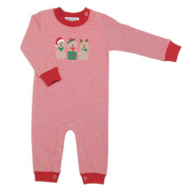 Ishtex Red Stripe Christmas Dog Trio Applique Romper