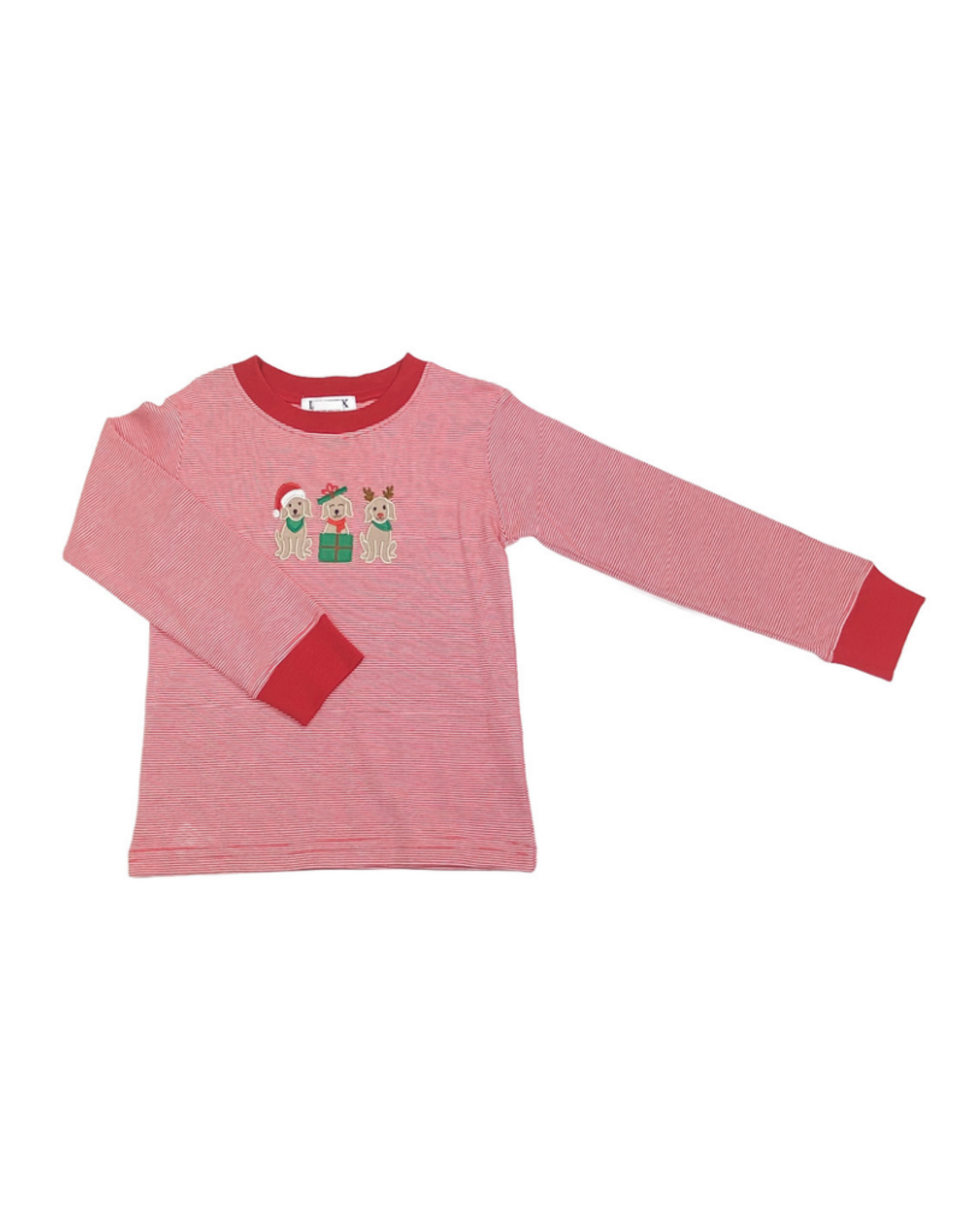 Ishtex Red Stripe Christmas Dog Trio Applique Tshirt