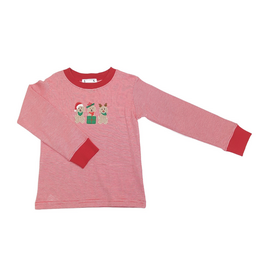 Ishtex Red Stripe Christmas Dog Trio Applique Tshirt