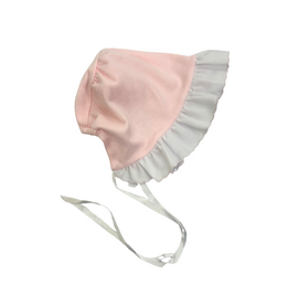 Auraluz Pink/White Knit Ruffle Bonnet