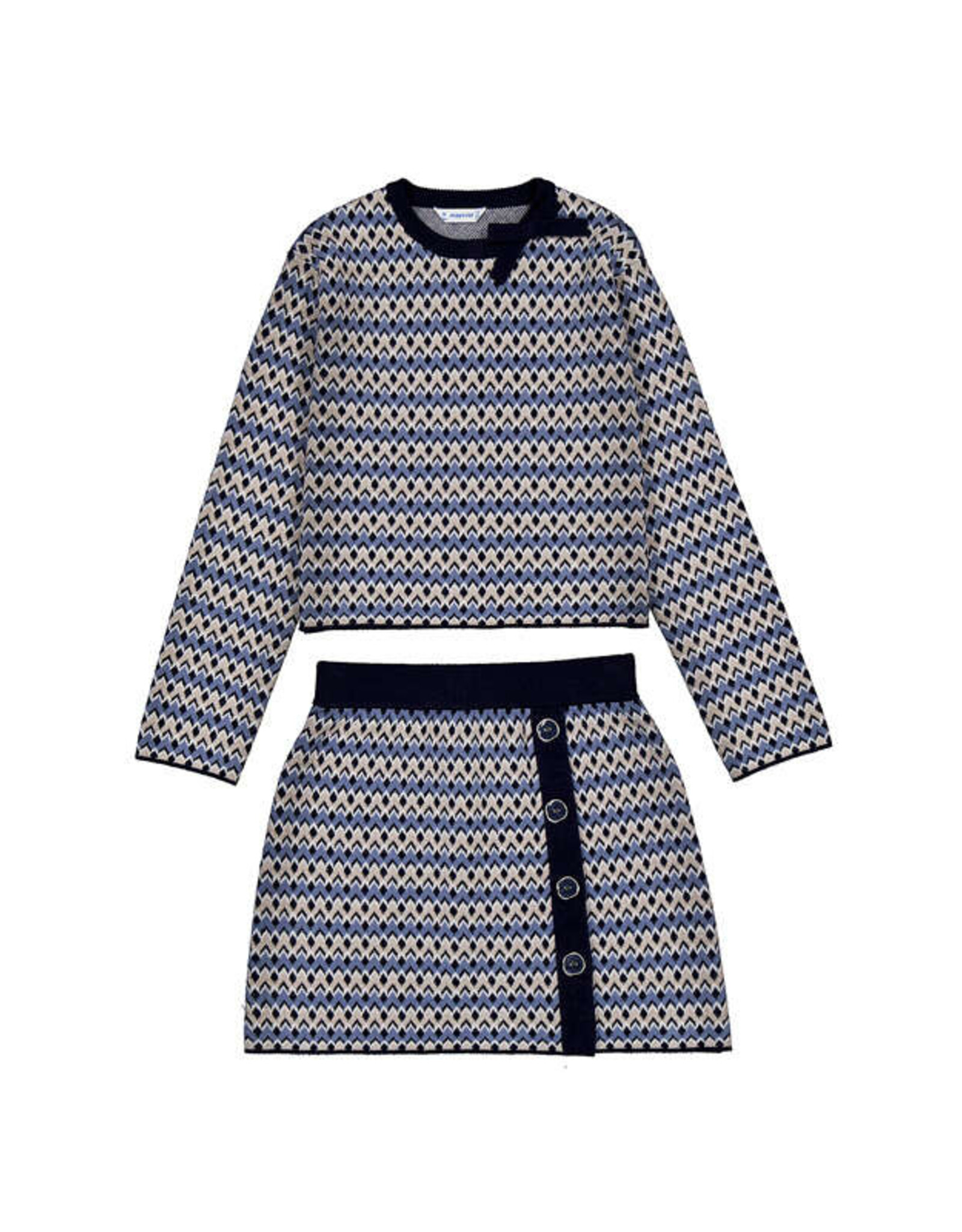 Mayoral Tricot Skirt Set, Night w/ Black Bow