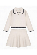 Mayoral Tricot Skirt Set, Cream w/ Black Trim