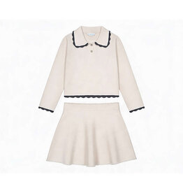 Mayoral Tricot Skirt Set, Cream w/ Black Trim