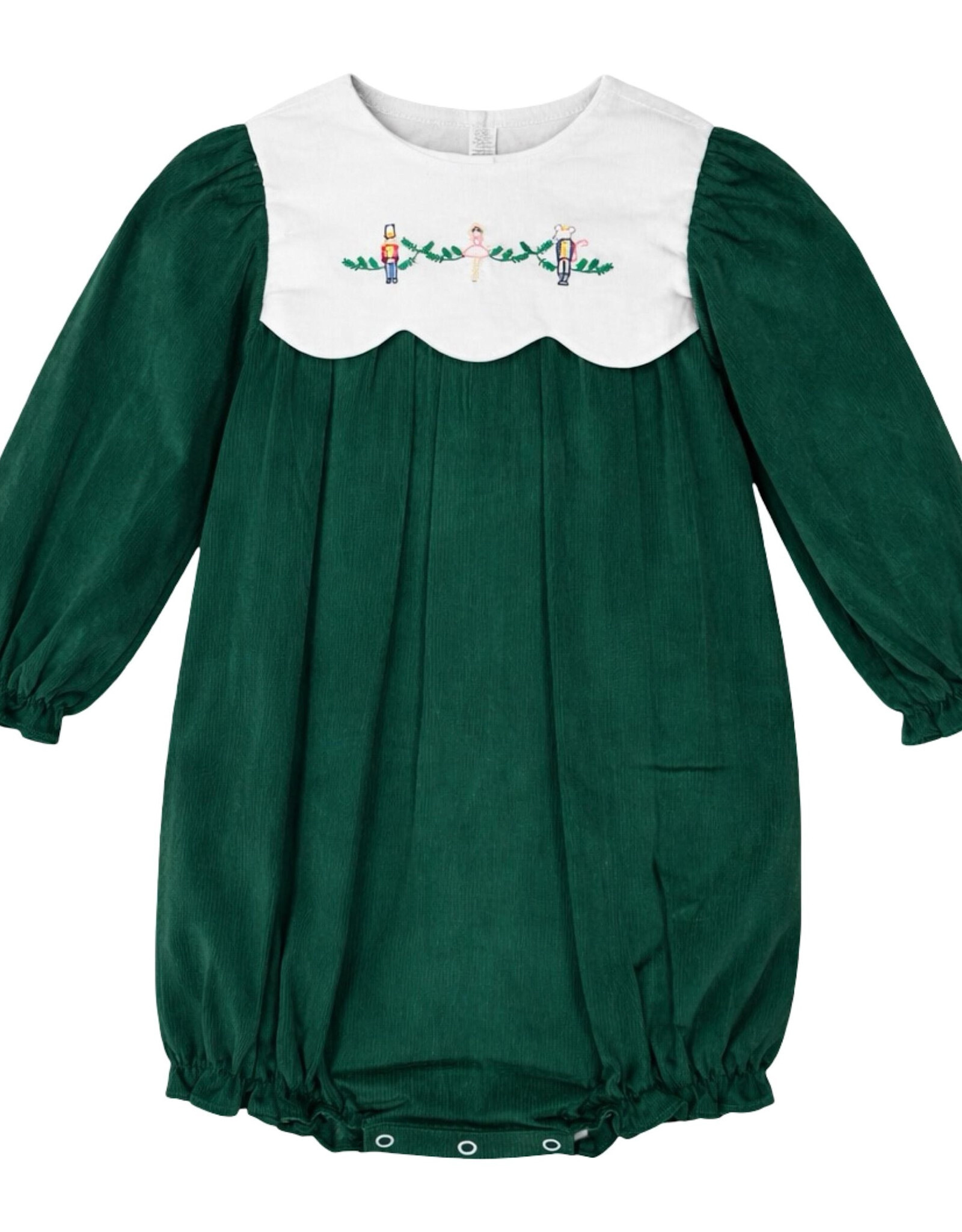 Krewe Kids Lucy LS Scallop Bubble, Green Cord Christmas Tartan