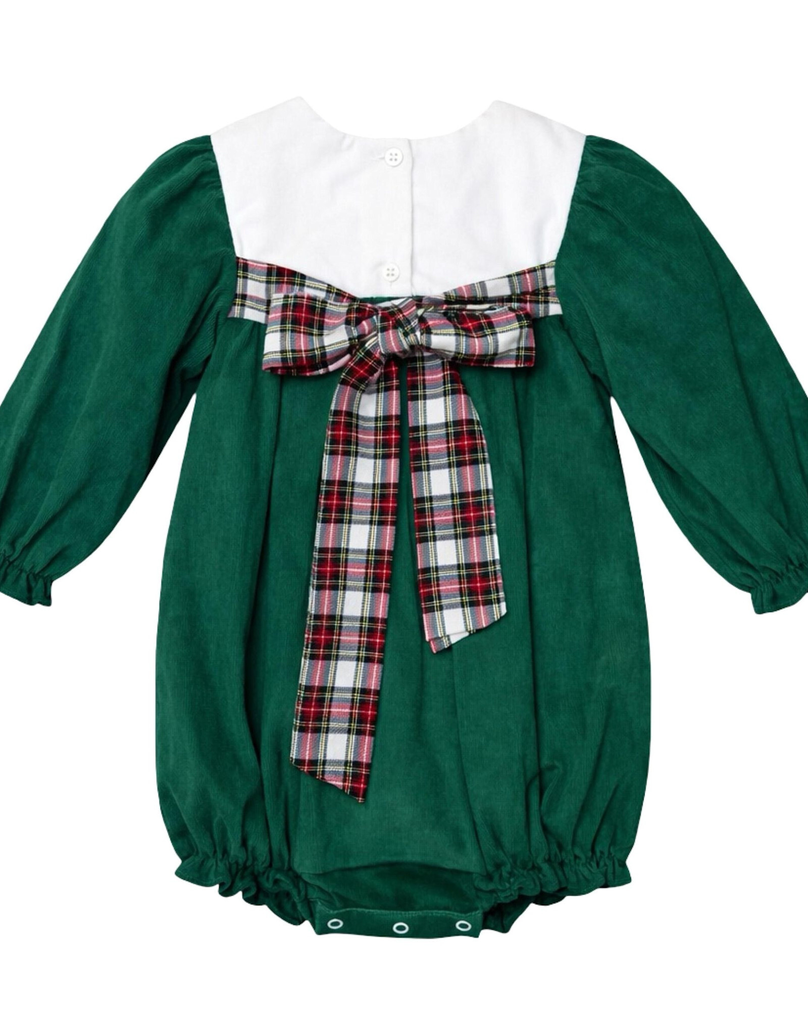 Krewe Kids Lucy LS Scallop Bubble, Green Cord Christmas Tartan