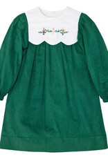 Krewe Kids Lucy LS Scallop Dress, Green Cord Christmas Tartan