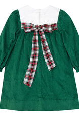 Krewe Kids Lucy LS Scallop Dress, Green Cord Christmas Tartan