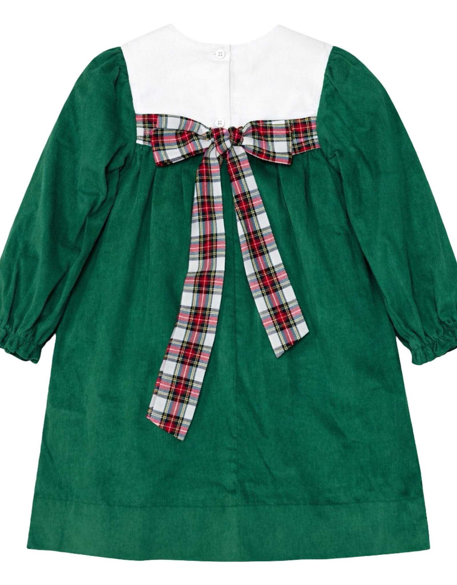 Krewe Kids Lucy LS Scallop Dress, Green Cord Christmas Tartan
