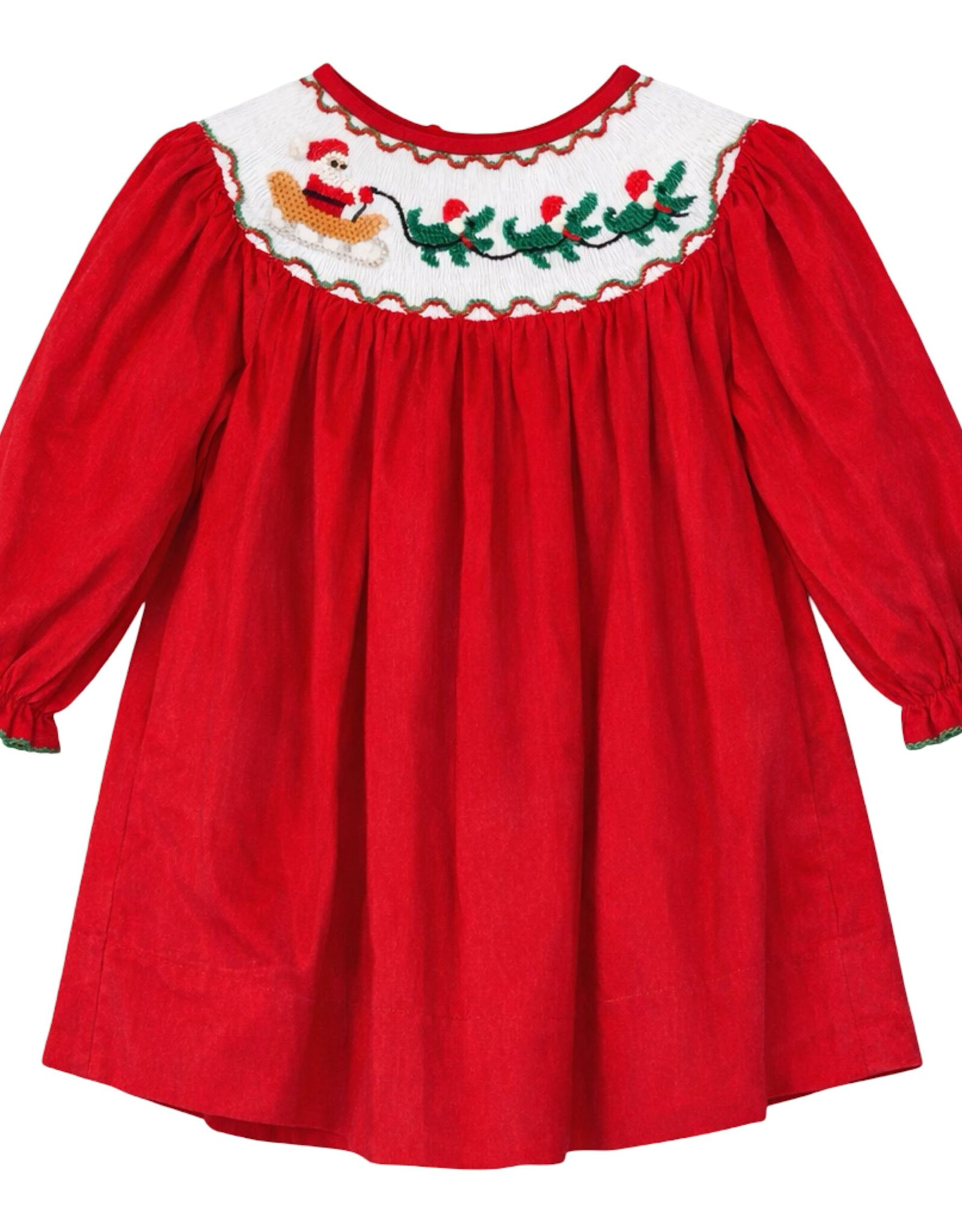 Krewe Kids Brooke LS Bishop Dress, Cajun Cord Santa