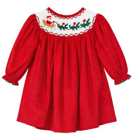 Krewe Kids Brooke LS Bishop Dress, Cajun Cord Santa