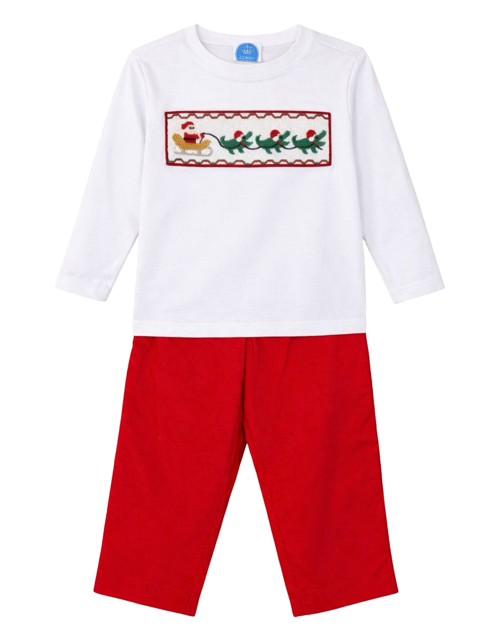 Krewe Kids Ollie LS Smock Pant Set, Cajun Cord Santa