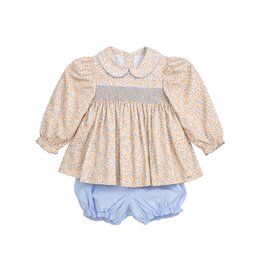 Krewe Kids Cora Smocked LS Bloomer Set, Fall Ditsy Floral