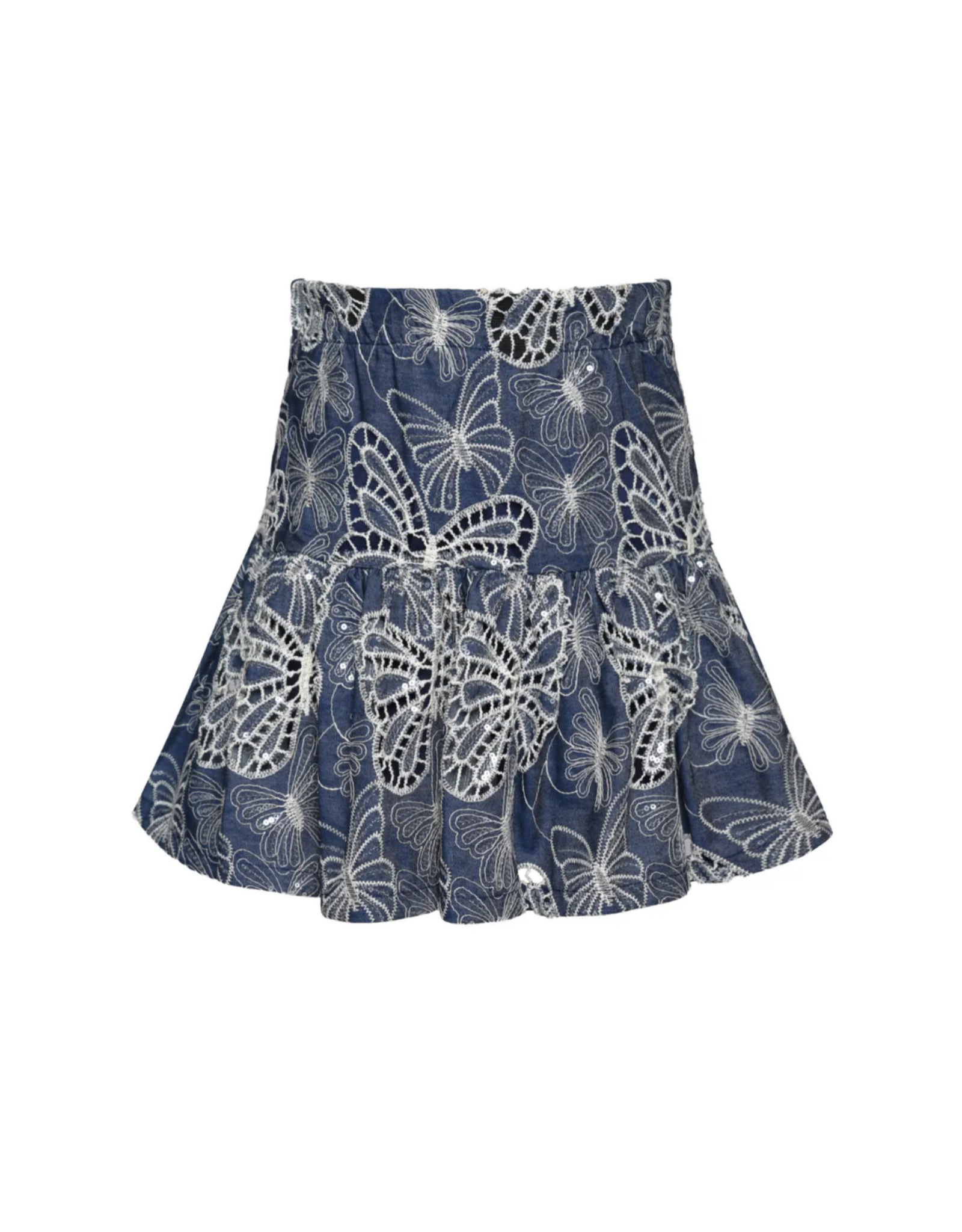 Hannah Banana Blue Butterfly Embroidered Chambray Skirt