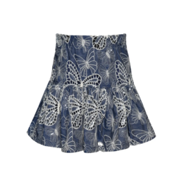 Hannah Banana Blue Butterfly Embroidered Chambray Skirt