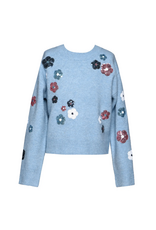 Hannah Banana Blue Sequin Floral Knit Sweater
