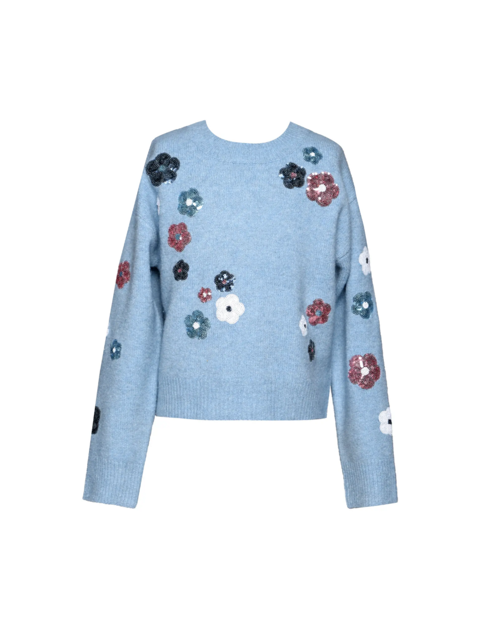 Hannah Banana Blue Sequin Floral Knit Sweater