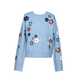 Hannah Banana Blue Sequin Floral Knit Sweater