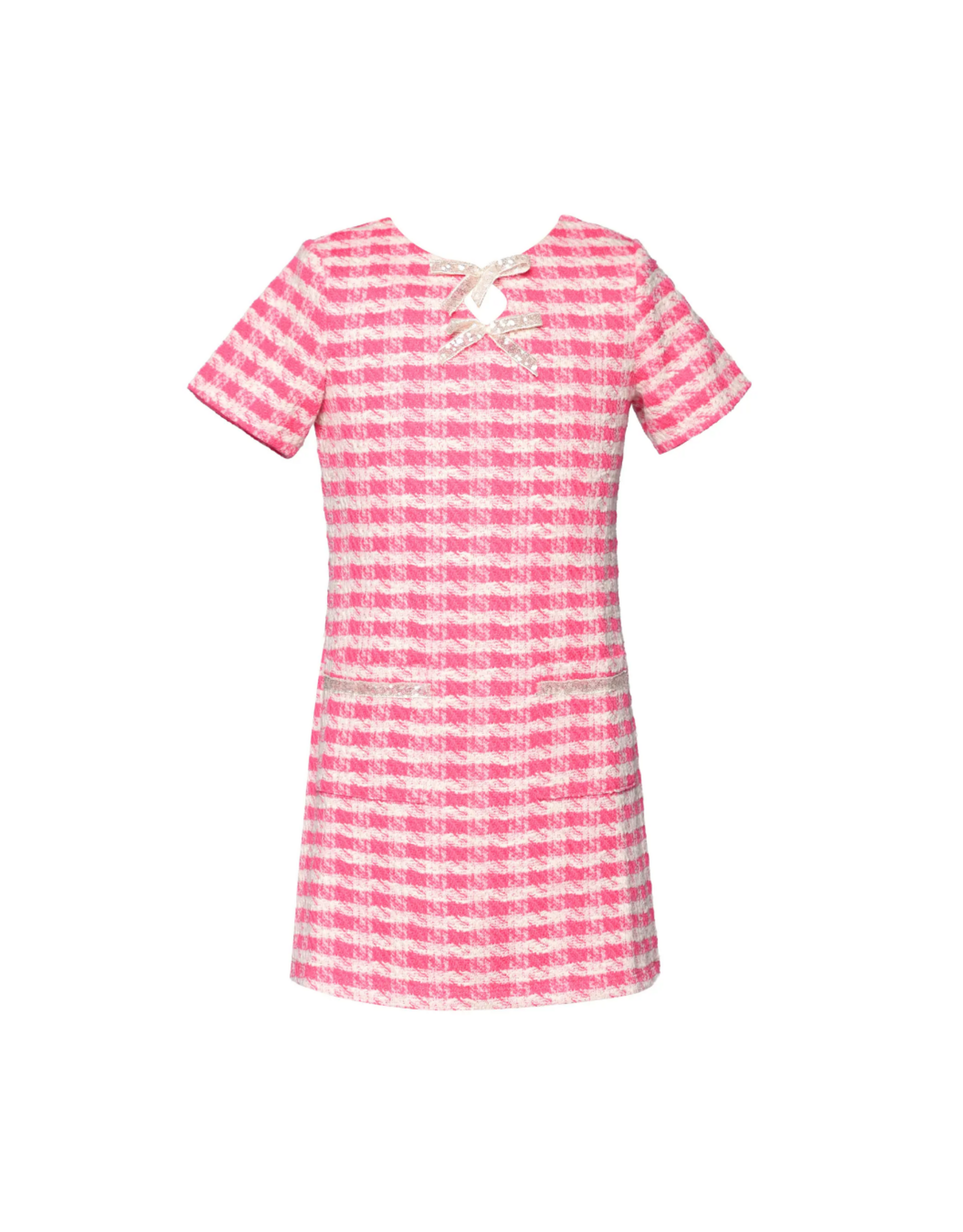 Hannah Banana Pink Houndstooth A-Line Dress w/ Sequin Trim