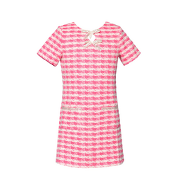 Hannah Banana Pink Houndstooth A-Line Dress w/ Sequin Trim
