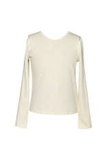 Hannah Banana Ivory Ribbed LS Top w/ Latter Trim