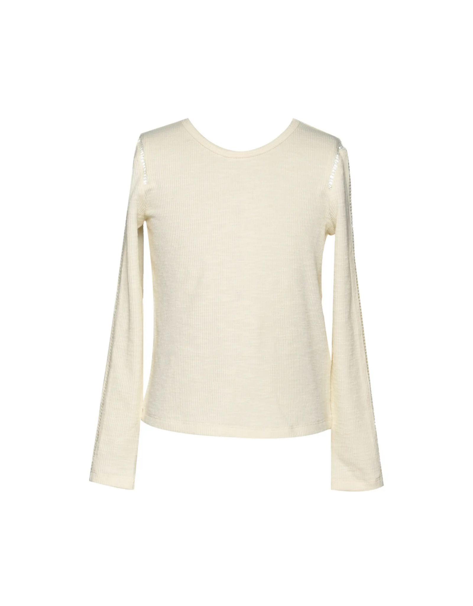 Hannah Banana Ivory Ribbed LS Top w/ Latter Trim