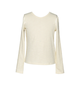Hannah Banana Ivory Ribbed LS Top w/ Latter Trim